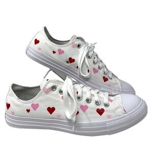 Converse Ctas Low Top Shoe Heart White Canvas Skate Men Size Custom 168958C-WWWH